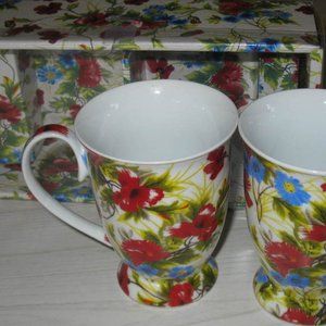 Cups Set of 2 Large Floral 9 oz Matching Box New